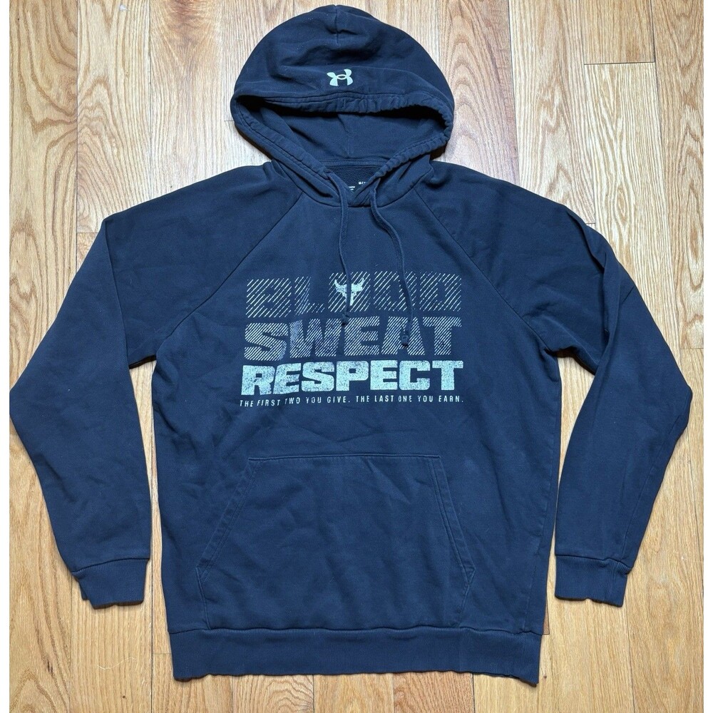 Under Armour X Project Rock Hoodie Mens Med Black Blood Sweat Respect Gym Sports